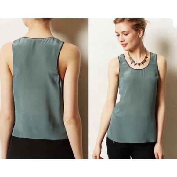 Maeve Tops - Anthropologie Maeve Silk Teal and Black Color Block Tank Blouse Size 12